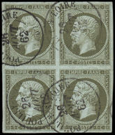 O FRANCE - Poste - 11, Bloc De 4, Signé Calves, Bien Margé: 1c Olive - 1853-1860 Napoleon III