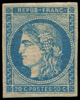 * FRANCE - Poste - 45A, Type II Report I, Signé Brun: 20c. Bleu - 1870 Uitgave Van Bordeaux