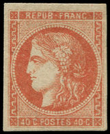 * FRANCE - Poste - 48d, Très Bel Exemplaire, Signé Calves Et Roumet (annoté "rouge Sang Clair" Par Mr. Calves): 40c. Bor - 1870 Uitgave Van Bordeaux