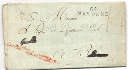 ARMEE MARQUE  Bayonne RARE Cachet Franchise Militaire 1810 COMMISSAIRE ORDONNATEUR DE LA 11ÈME REGION MILITAIRE - Army Postmarks (before 1900)