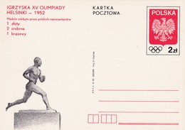 Poland 1952 Postal Stationery Card: Olympic Games Helsinki; Paavo Nurmi Statue; Eagle Adler; Polish Medal Table - Ete 1952: Helsinki