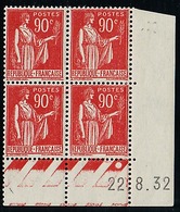 FRANCE - N° 285* - TYPE PAIX - 90c Rouge - Coin Daté Du 22.8.32. (voir Verso). - 1930-1939