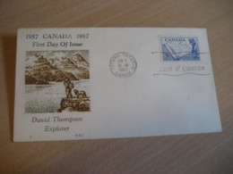 OTTAWA 1957 Yvert 297 David Thompson Geography Explorer Map Mapping Border FDC Cancel Cover CANADA - 1952-1960