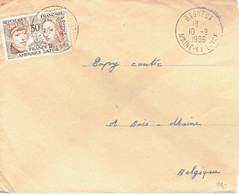 Lettre De Bagneux (Maine Et Loire) (10/9/1956) Avec Timbre YT 1060 (France Amérique Latine)  Vers La Belgique - Brieven En Documenten
