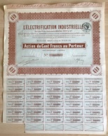 ELECTRICITE - ENERGIE / 1920 LOT DE 2 ACTIONS - PARIS - ELECTRIFICATION INDUSTRIELLE - ACTION DE 100 FRANCS  (ref GF170) - Electricidad & Gas