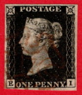 GBR SC #1 U (E,I) 1840 Queen Victoria 4 Margins W/red Cancel CV $375.00 - Usados