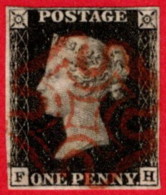 GBR SC #1 U (F,H) 1840 Queen Victoria 4 Margins W/red MC Cancel CV $370.00 - Used Stamps