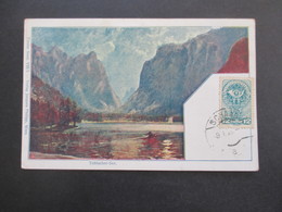 Liechtenstein 1920 Mitläufer Österreich AK Toblacher See Mit Nr. 261 Frankiert Und Liechtenstein Stempel Schaan - Storia Postale