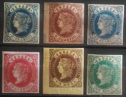 España: Año. 1862 - Serie, C P T A. Super Lujo, 6/Val. *(Sin Dent. Papel Coloreado. Isabel II ) - Unused Stamps