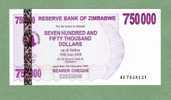 ZIMBABWE P52 750.000 DOLLARS 31.12.2007 To 30.6.2008 #AE Signature 5 UNC. - Zimbabwe