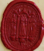 Grand Cachet Cire Religion Inscription En Latin Congregationis Angliae Ordinis Sancti Benedicti Sigillum Blason Sceau - Cachets