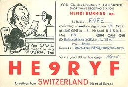 QSL HE9RYF - Henri BURNIER Op. LAUSANNE SUISSE 1952 + Timbre - Amateurfunk