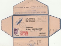 Lettre Premier Service Aerien Postal Thaiti Saigon Sur Formulaire Walthausen Saigon Datée Du 313 1950 - Cartas & Documentos