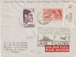 Lettre Premier Service Régulier Air France Thaiti France Recommandée Du 3 5 1951 - Covers & Documents