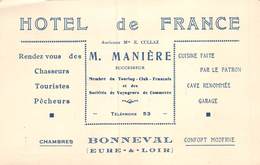 20-7943 : CARTE DE VISITE.  HOTEL DE FRANCE. M. MANIERE. A BONNEVAL - Charmoy