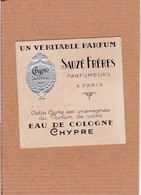 Carte Parfumée Sauzé Frères Eau De Cologne Chypre Maison Doual Angers - Anciennes (jusque 1960)