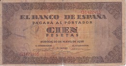 BILLETE DE ESPAÑA DE 100 PTAS 20/05/1938 SERIE G (BANK NOTE) - 100 Pesetas