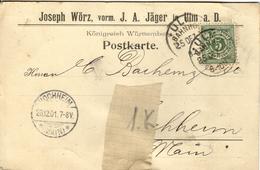 DR+ Württemberg 1890 Mi 56 Ziffermarke Auf PK Stempel Ulm 25 Dez 01 GH - Briefe U. Dokumente