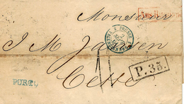 1864- Lettre De St Petersbourg Pour Cette ( Sête)  Aus Russland + P.35 Encadré + PORTO Bleu -taxe 11 D Tampon - Entry Postmarks