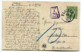 SWEDEN 1914 Underpaid Inland Postcard With Postage Due Charge Marking. - Portomarken