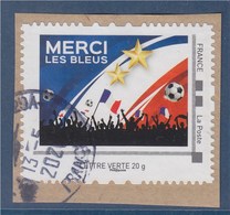 Merci Les Bleus Adhésif Du Collector MonTimbraMoi TVP LV Cadre Gris Philaposte Sur Fragment Enveloppe Oblitéré - Oblitérés