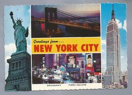 US.- GREETINGS FROM NEW YORK CITY. BROADWAY TIMES SQUARE, STATUE OF LIBERTY, BROOKLYN BRIDGE, EMPIRE STATE BUILDING. - Broadway