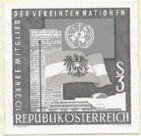 AUSTRIA (1965) Flag. UN Emblem. Black Print. Scott No 754, Yvert No 1032. 10th Anniversary Of UN Admission. - Prove & Ristampe