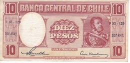 BILLETE DE CHILE DE 10 PESOS DE M. BULNES DEL AÑO 1958  (BANK NOTE) - Cile