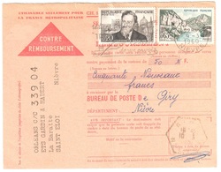 NEVERS GARE Nièvre Carte Contre Remboursement 65c Vallée Sioule 20c De Nolhac Yv 1242 1239 Dest Giry Hexagone Ob 1960 - Lettres & Documents