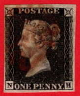 GBR SC #1 U (N,H) 1840 Queen Victoria 4 Margins W/red MC Cancel CV $370.00 - Oblitérés