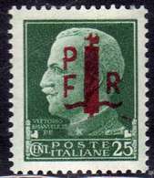 EMISSIONI LOCALI ALESSANDRIA 1944 SOPRASTAMPATO D'ITALIA ITALY OVERPRINTED CENT. 25c MNH FIRMATO SIGNED - Local And Autonomous Issues