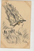 Illustrateur HELLI - (LOUIS ICART ) - MODE - CHAPEAUX - Jolie Carte Fantaisie Portrait De Femme Avec Chapeau à Plumes - Helli