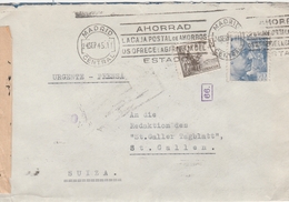 Espagne Lettre Censurée Pour La Suisse 1945 - 1931-50 Covers