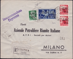 Venezia Giulia - 350 * Lettera R/ta Espresso Da Trieste Del 17.8.47 Per Milano, Affrancata Con Imperiale Soprastampati A - Marcophilie