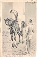 Sport.   Hippisme :     Une Jolie Cavalière Et Un Gentleman   Carte Dessinée           (voir Scan) - Reitsport