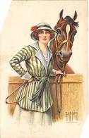 Sport.   Hippisme :     Jolie Cavalière Et Son Cheval     Carte Dessinée Par Rappini           (voir Scan) - Horse Show
