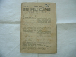 FOGLIO UFFICIALE ECCLESIASTICO DIOCESI DI MILANO N.1 1910.LEGGERMENTE INGIALLITO - Religione