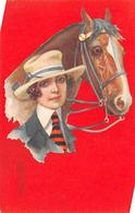 Sport.   Hippisme :       Une Femme Et Son Cheval      Carte Dessinée   Par Colombo   (voir Scan) - Ippica