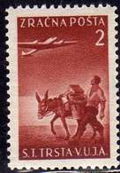 TRIESTE B 1949 POSTA AEREA YUGOSLAVIA SOPRASTAMPATI  AIR MAIL JUGOSLAVIA OVERPRINTED 2d MNH - Correo Aéreo