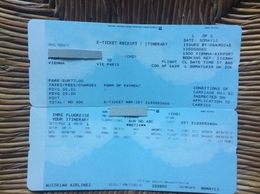 AUSTRIAN AIRLINES CARTE D’EMBARQUEMENT BOARDING PASS  É.TICKET RECEIPT   Vienne>Paris - Cartes D'embarquement