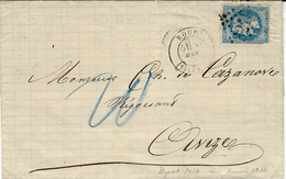 14-Mars 1871 - Lettre De ROUEN ( Seine Inférieure ) Cad T17 Affr. N°29 + TAXE 20 Crayon Bleu Pour Avize ( Marne ) - Guerre De 1870