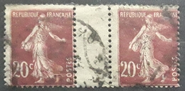 France 1907, Paire Semeuse Camée , 20 C Lilas Brun Avec PONT INTERPANNEAU,  Obl TB - 1906-38 Semeuse Camée