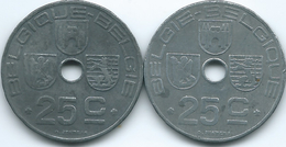 Belgium - Leopold III - Regency - 25 Centimes - 1946 - KM131 (Dutch) & 1942 - KM132 (French) - 10 Cent & 25 Cent