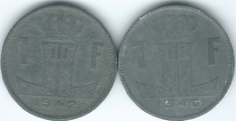 Belgium - Leopold III - 1 Franc - WWII Zinc Issues - 1942 (KM127) & 1946 (KM128) - 1 Frank