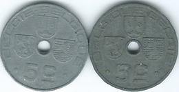 Belgium - Leopold III - 1941 - 5 Centimes - Zinc Coins - (KM123 & KM124) - 5 Centimos