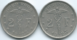 Belgium - Albert I - 2 Francs - 1923 - French (KM91.1) & Dutch (KM92) - 2 Francos