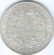 Bolivia - ½ Medio Boliviano / 50 Centavos - 1900 - KM175.2 - Santiago Mint - AUNC - Bolivië