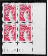 France N°2102 - Sabine De Gandon - Bloc De 4 Coin Daté - Neuf ** Sans Charnière - TB - 1977-81 Sabine De Gandon