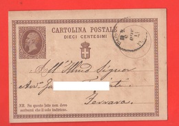 Cartolina Postale Da 10 Centesimi X Ferrara Da Bologna 1875 - Stamped Stationery