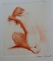 NU ASSIS . FEMME NUE DE DOS . EAU FORTE à La Manière D'une Sanguine Signée Jean VYBOUD (1872-1944) , NUDE WOMAN - Litografia